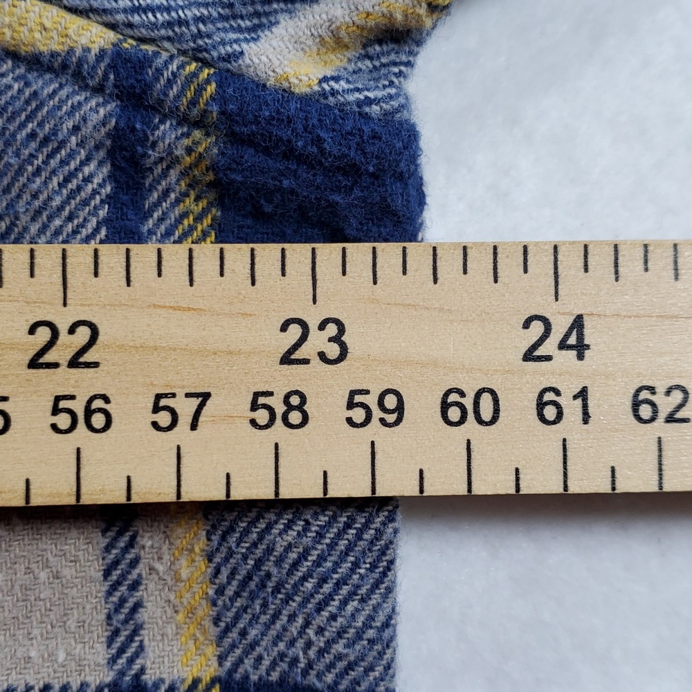 Eddie Bauer Mens Blue Tan Yellow Plaid Flannel Button Down Shirt L EM32LW202 - Picture 7 of 9